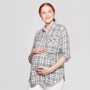 Womens Maternity Black and White Plaid Top